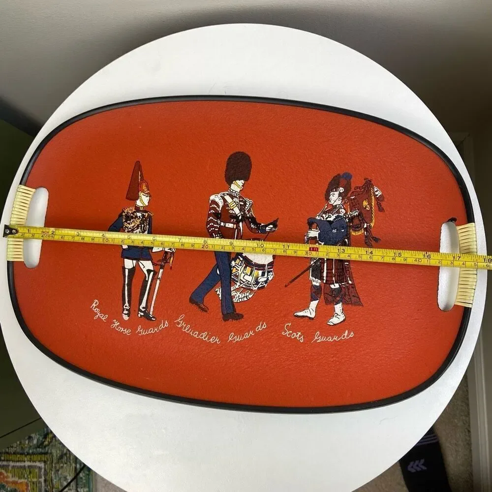 Chianti Vintage 3 Royal Guards Pattern Serving Pottery Tray Orange & Black